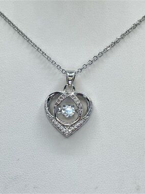 Stainless Steel White Crystal Heart Pendant Necklace Floating Crystal Charm